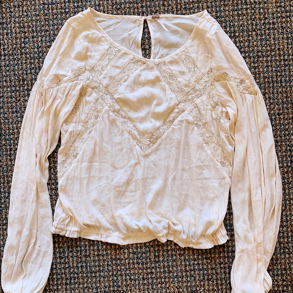 Free People Ivory lace boho blouse shirt top